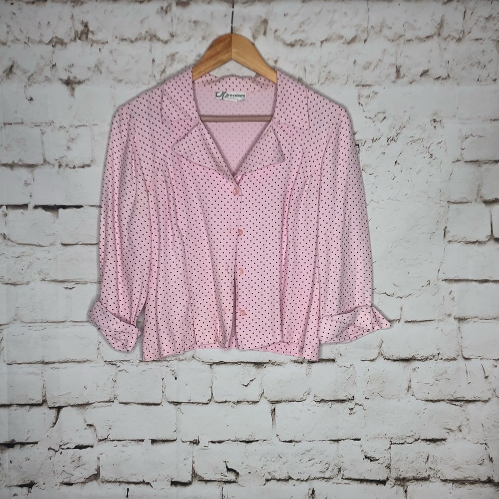 Vintage Pink Polka Dot Button Up Top - Dress Barn